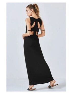 Fabletics Black Sleeveless Maxi Dress with Open Back Detail